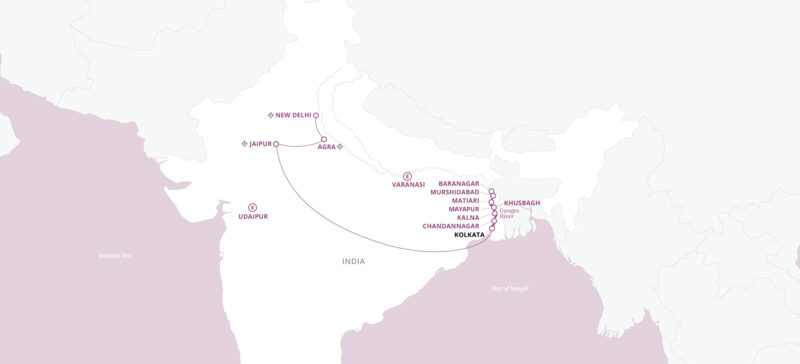 India's Golden Triangle: Delhi, Agra & Jaipur 25 Map of India with Uniworld Golden Triangle and Sacred Ganges Route