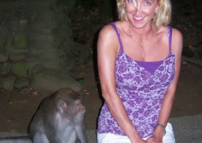 Photo of Jennifer with a monkey, Ubud Bali