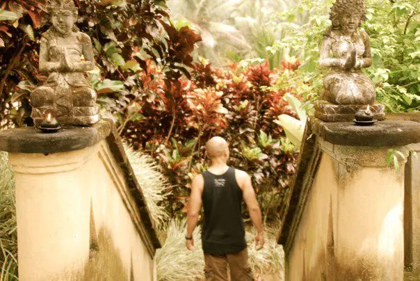 Photo of Jennifer's husband walking down the stairs at villa semana