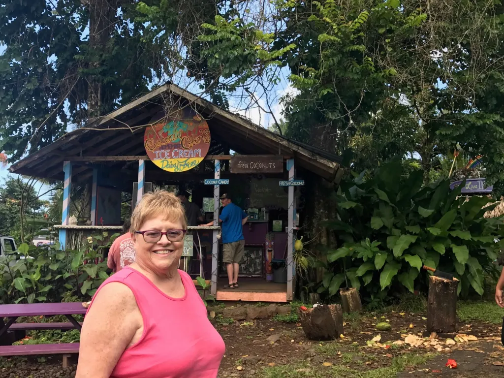 Photo of Jennifer's mother at a coconut ice cream shop