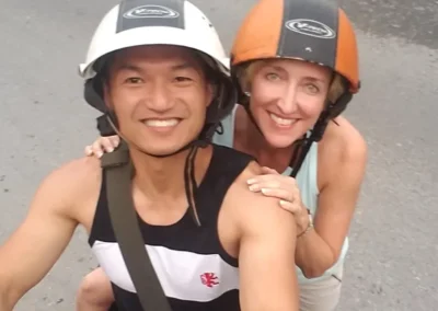 Photo of Jennifer and Vuong on a motorcycle in Koh Samui, Thailand