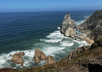 rocky beach viewed from cliff