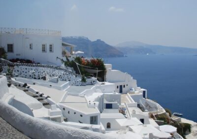 Whitewashed buildings by the sea