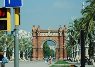 Park with arch, Barcelona, Spain