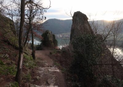 trail by Danube River at sunset