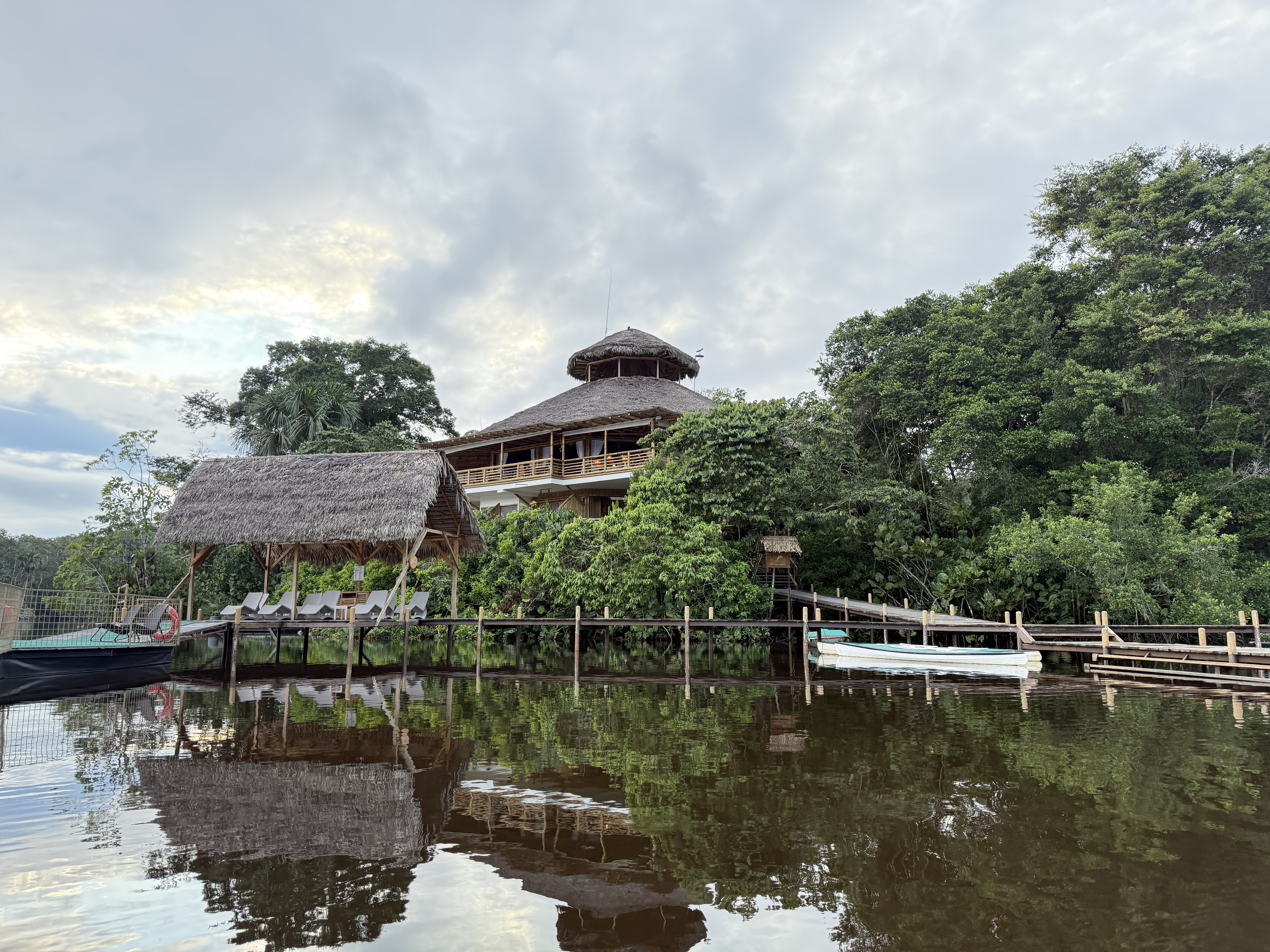 Lake with jungle lodge