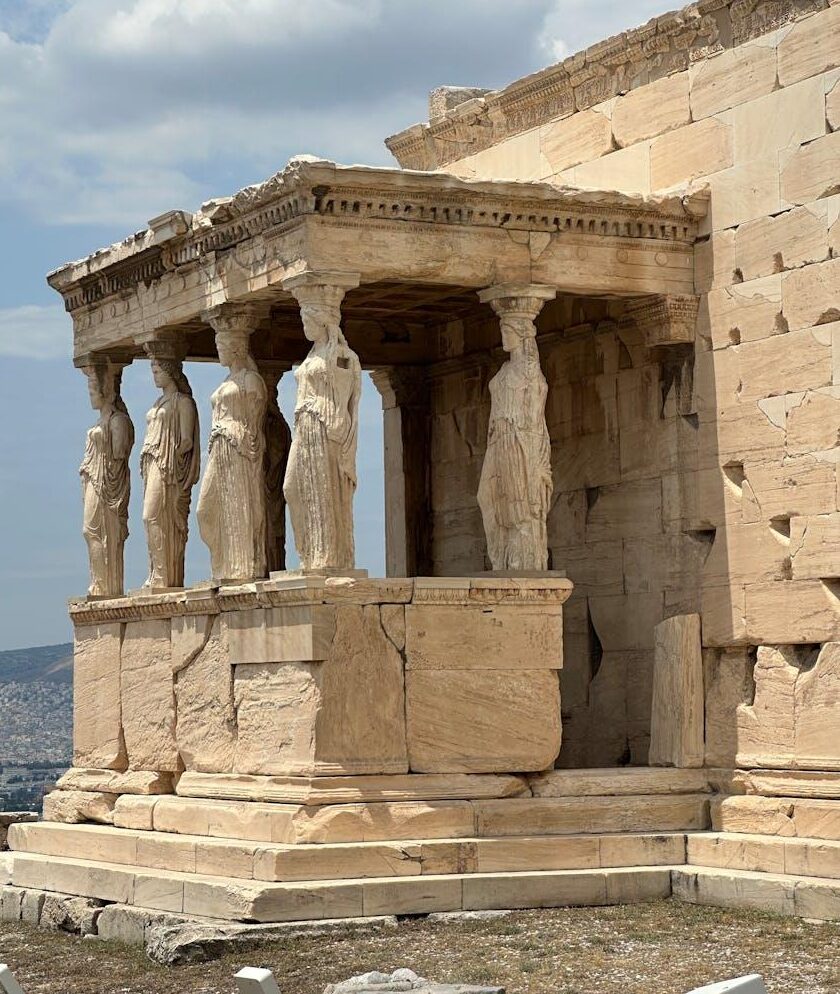 View of the iconic Caryatids at the Erechtheion temple on the Acropolis, Athens, Greece