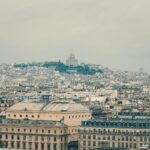 Panoramic view of Paris showcasing the iconic Sacré-Cœur Basilica among historic architecture.